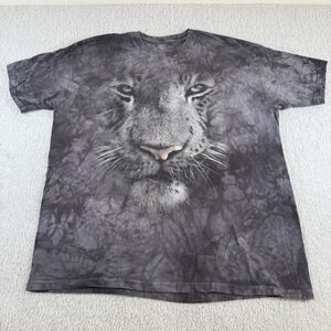 The Mountain Shirt Mens XLarge Gray Graphic‎ Tee Tiger Face Tie Dye